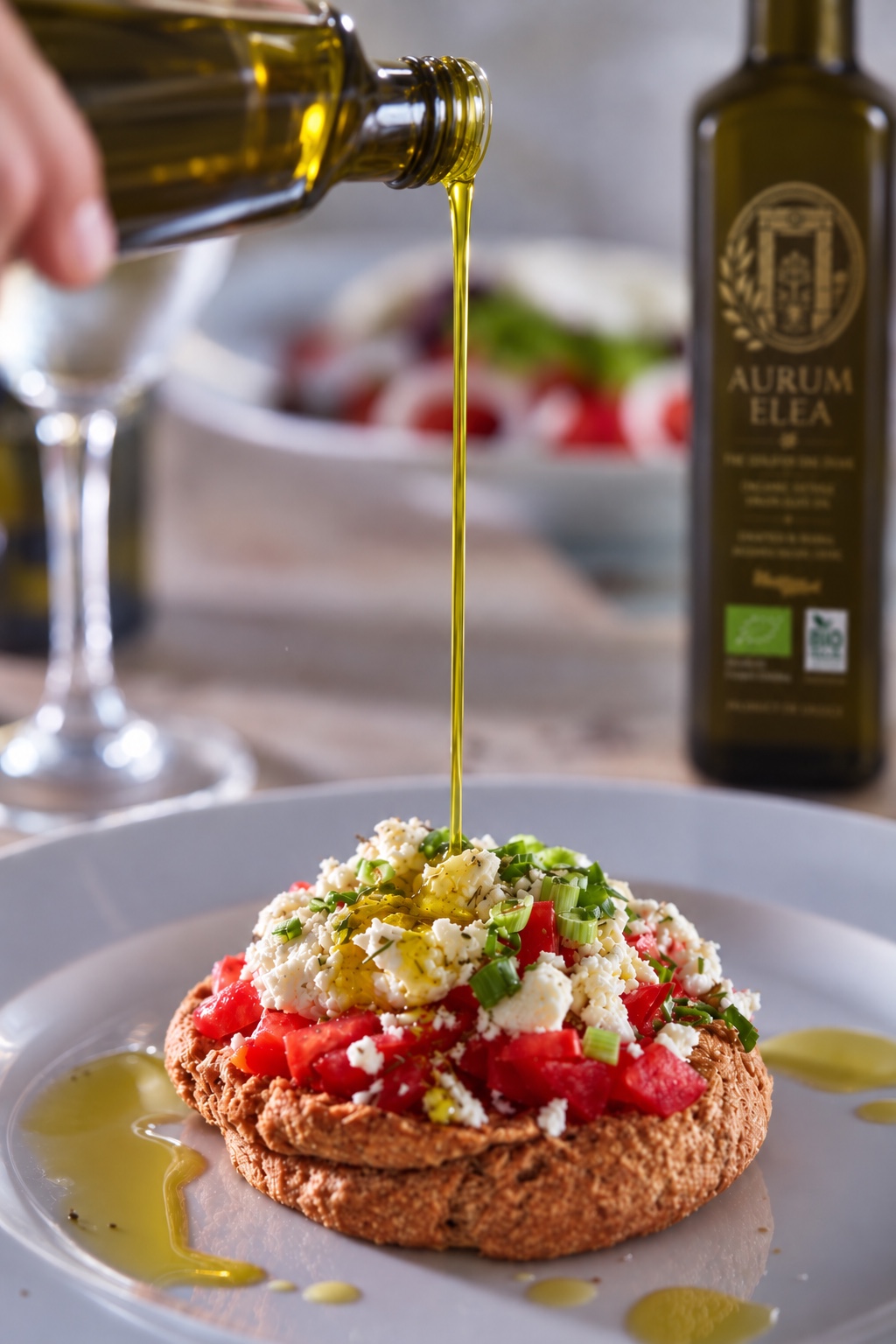 AURUM ELEA olive oil over Cretan food