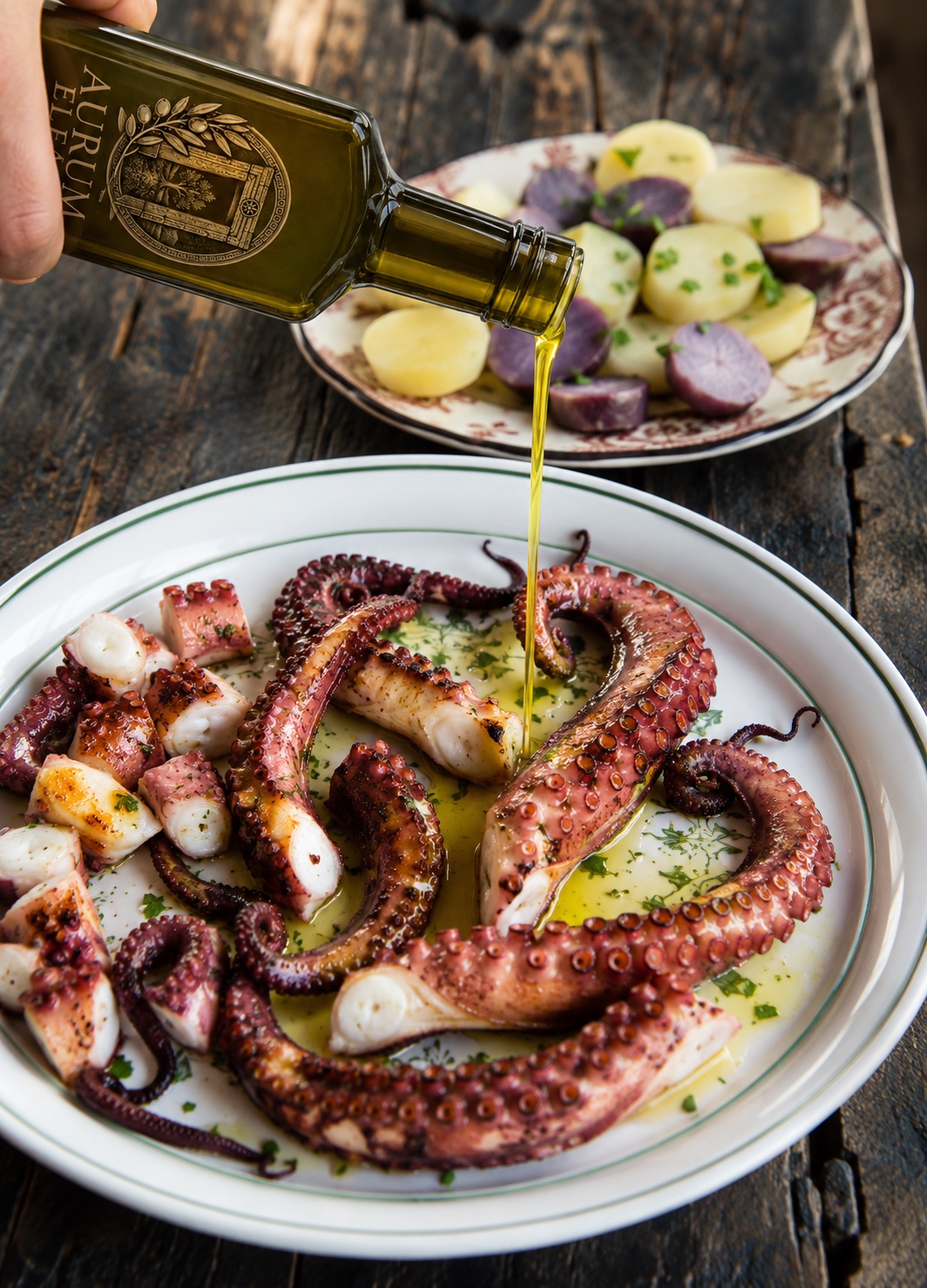 AURUM ELEA olive oil served with Mediterranean food